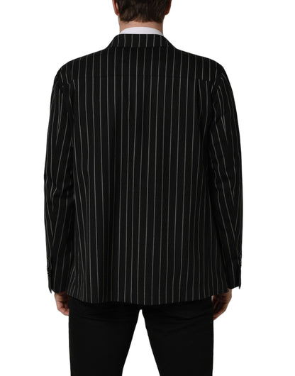 Black Stripes Wool Double Breasted Jacket