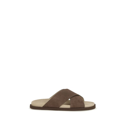 Brown Calf Leather Bos Taurus Flat Sandals