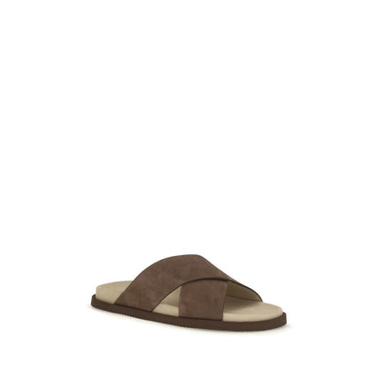 Brown Calf Leather Bos Taurus Flat Sandals
