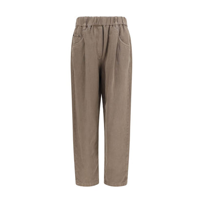 Beige Cotton Casual Pants