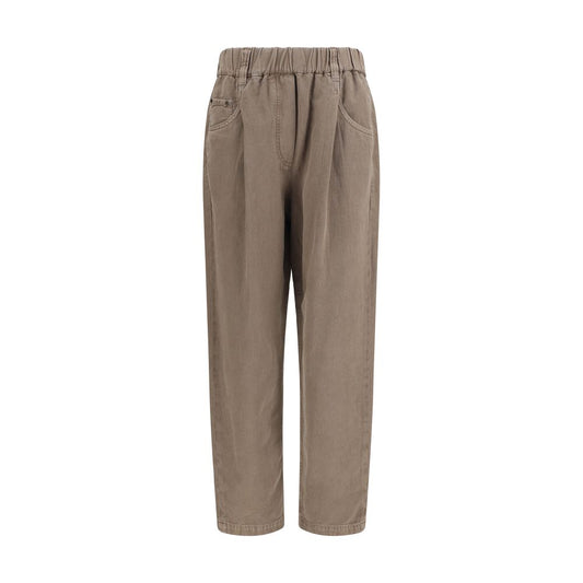 Beige Cotton Casual Pants