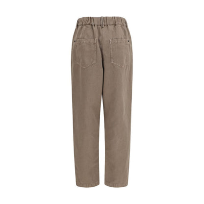 Beige Cotton Casual Pants