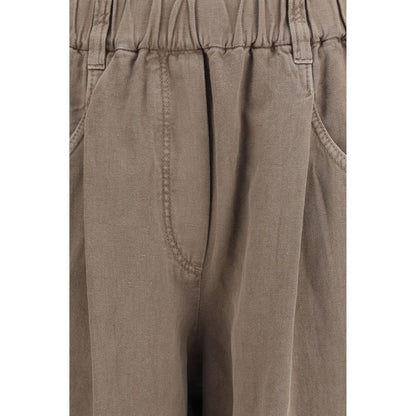Beige Cotton Casual Pants