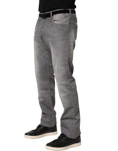 Gray Washed Mid Waist Straight Men Denim Trouser Jeans