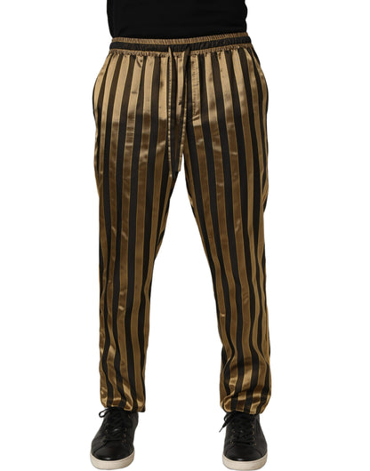 Gold Black Stripe Satin Tapered Leg Men Pants