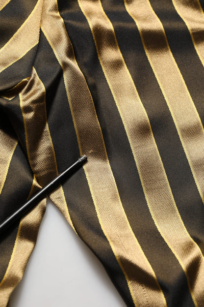 Gold Black Stripe Satin Tapered Leg Men Pants