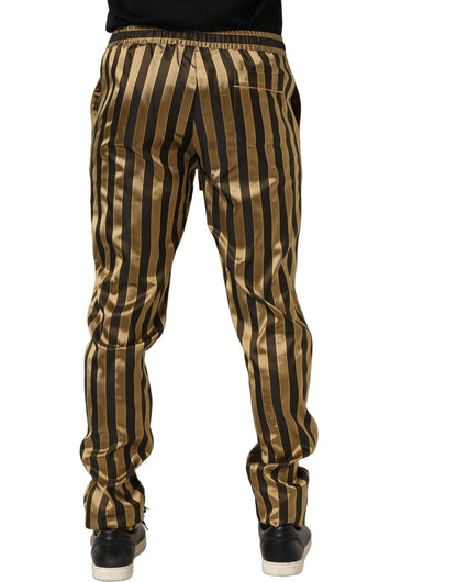 Gold Black Stripes Satin Tapered Leg Men Pants