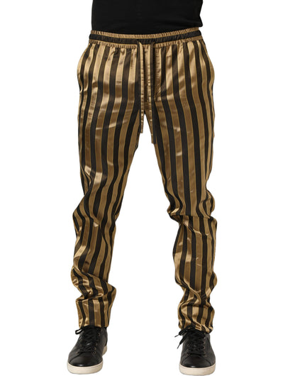Gold Black Stripes Satin Tapered Leg Men Pants