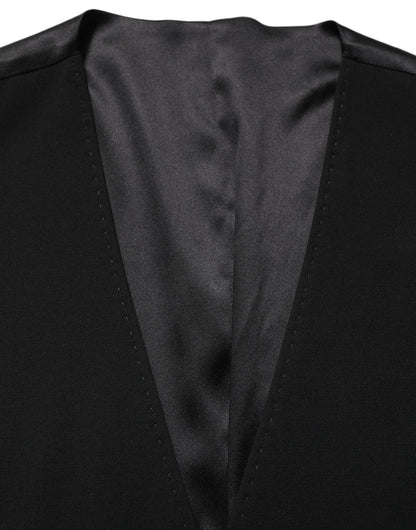 Black Wool Single Breasted Waistcoat Vest