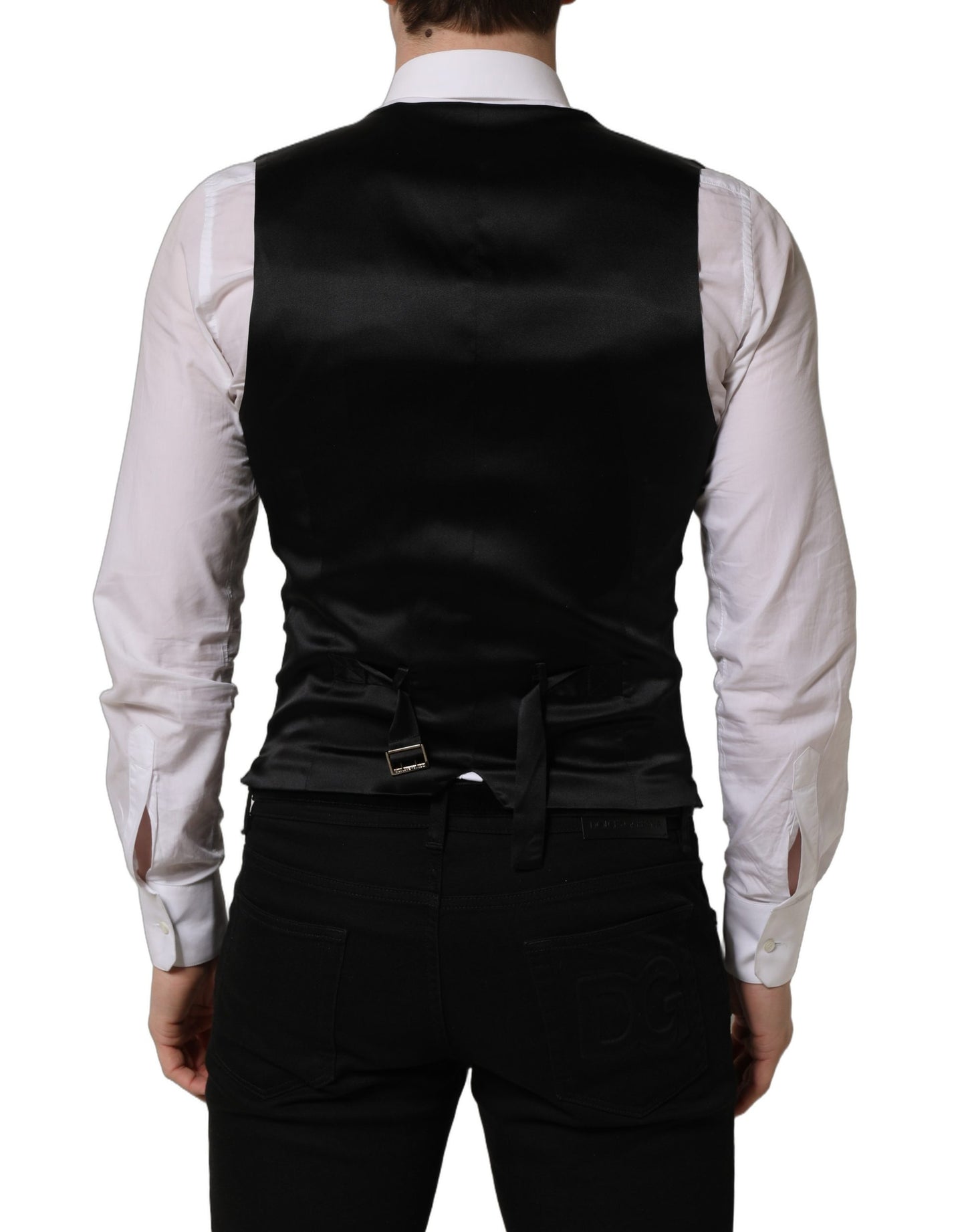 Black Wool Single Breasted Waistcoat Vest