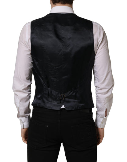Black Wool Single Breasted Waistcoat Vest