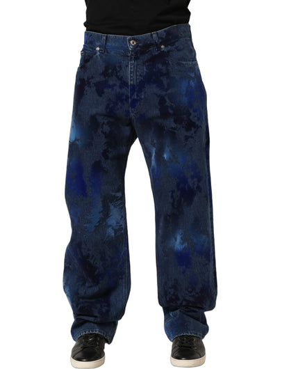 Blue Tie Dye Cotton Men Straight Denim Jeans