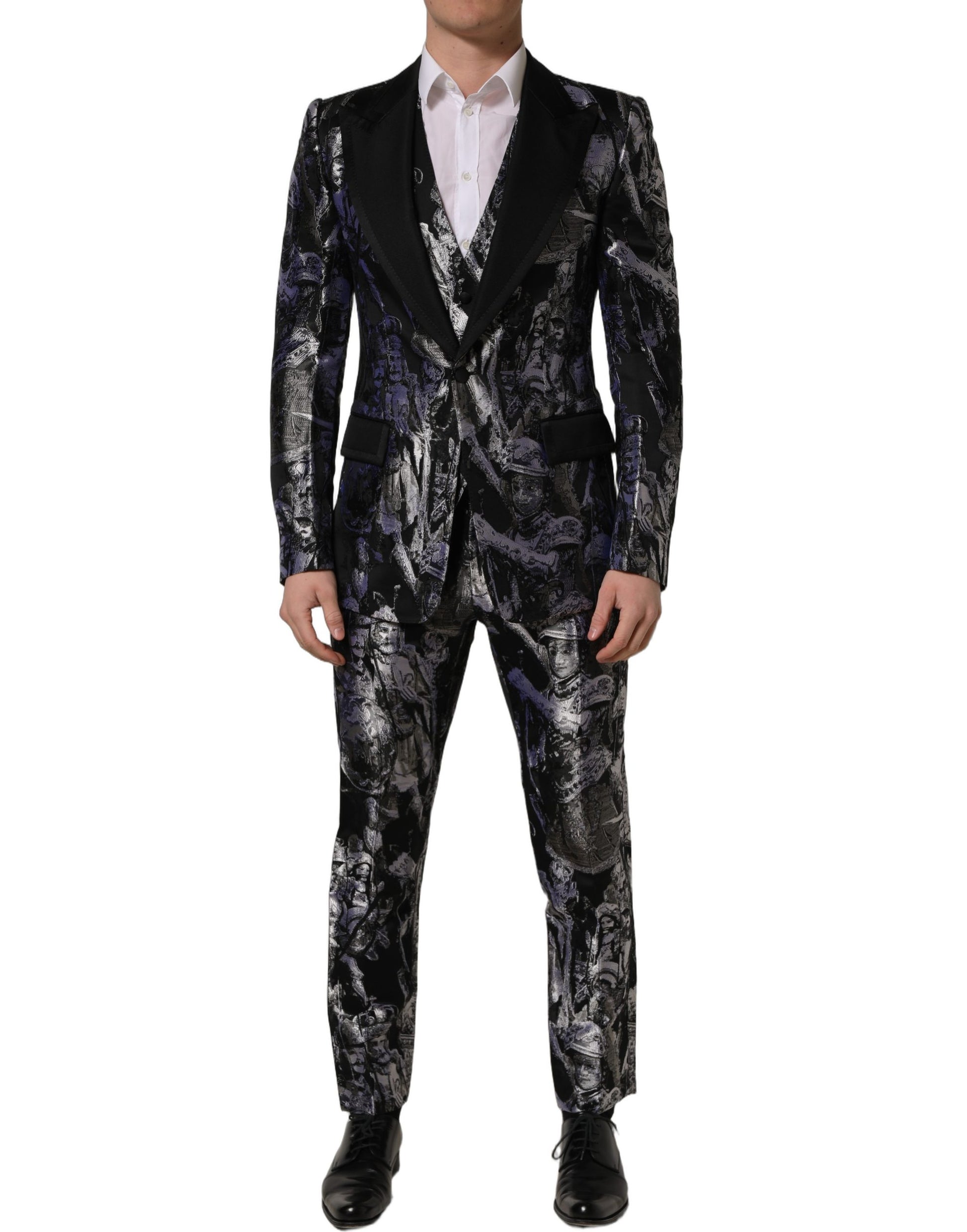 Black Jacquard Slim Fit Formal 3 Piece Suit