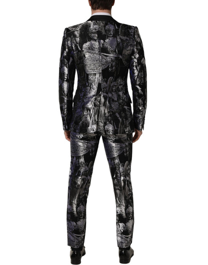 Black Jacquard Slim Fit Formal 3 Piece Suit