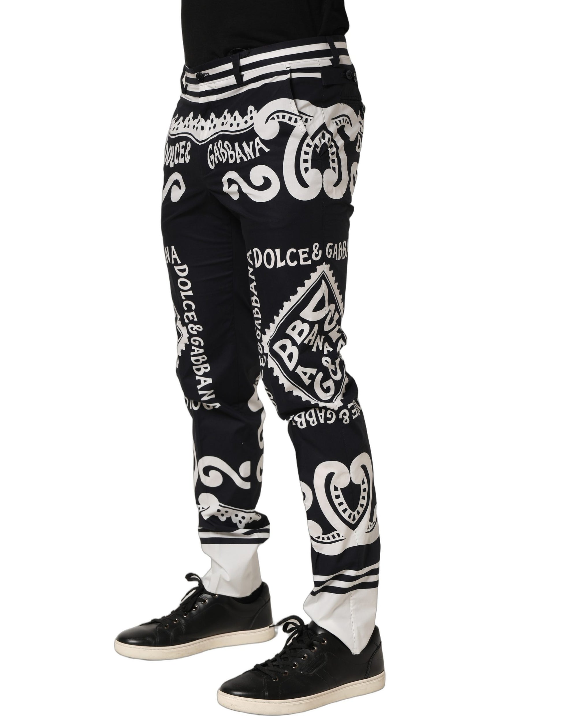 Black Cotton Poplin MarinaPrint Trouser Pants