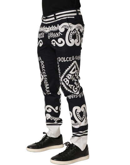 Black Cotton Poplin MarinaPrint Trouser Pants
