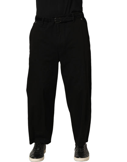 Black Mid Waist Straight Men Trouser Pants