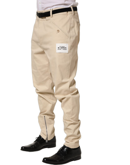 Beige Re-Editon Mid Waist Tapered Men Pants