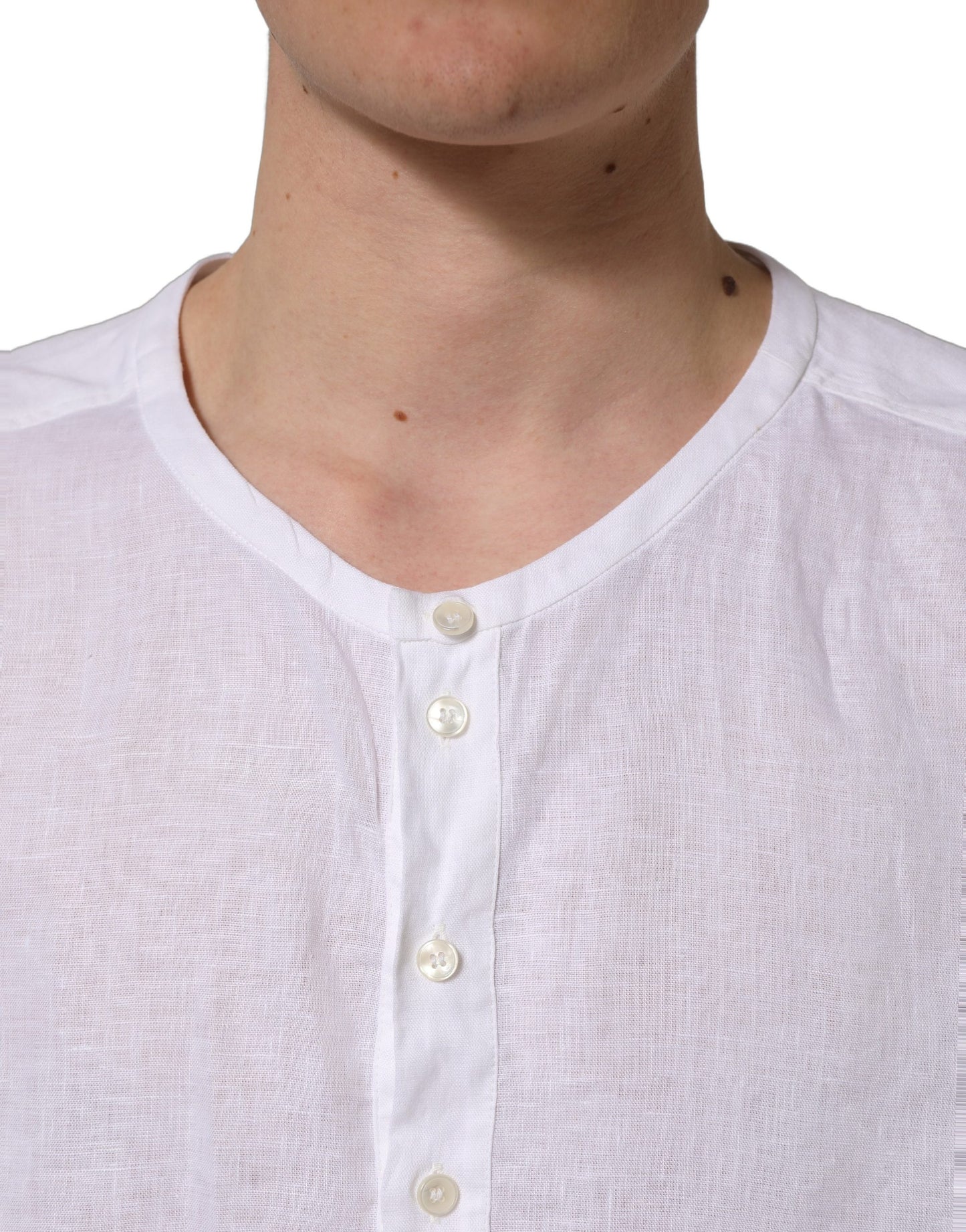 White Linen Logo Long Sleeves Casual Shirt