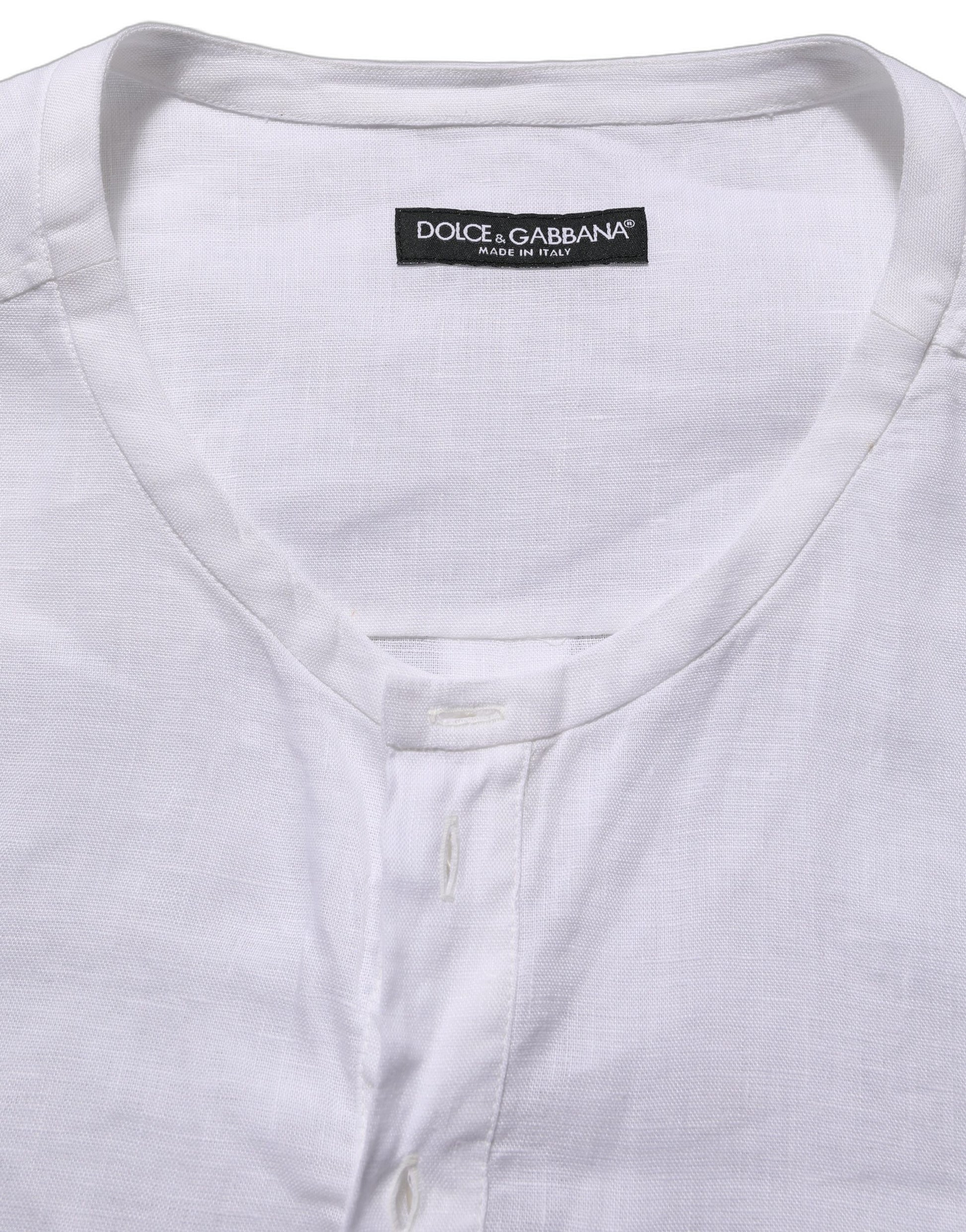 White Linen Logo Long Sleeves Casual Shirt