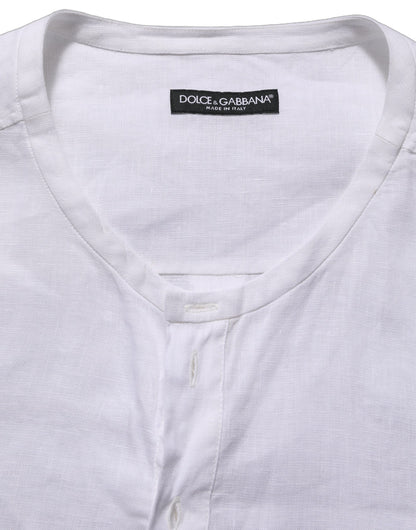 White Linen Logo Long Sleeves Casual Shirt