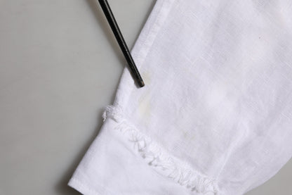 White Linen Logo Long Sleeves Casual Shirt