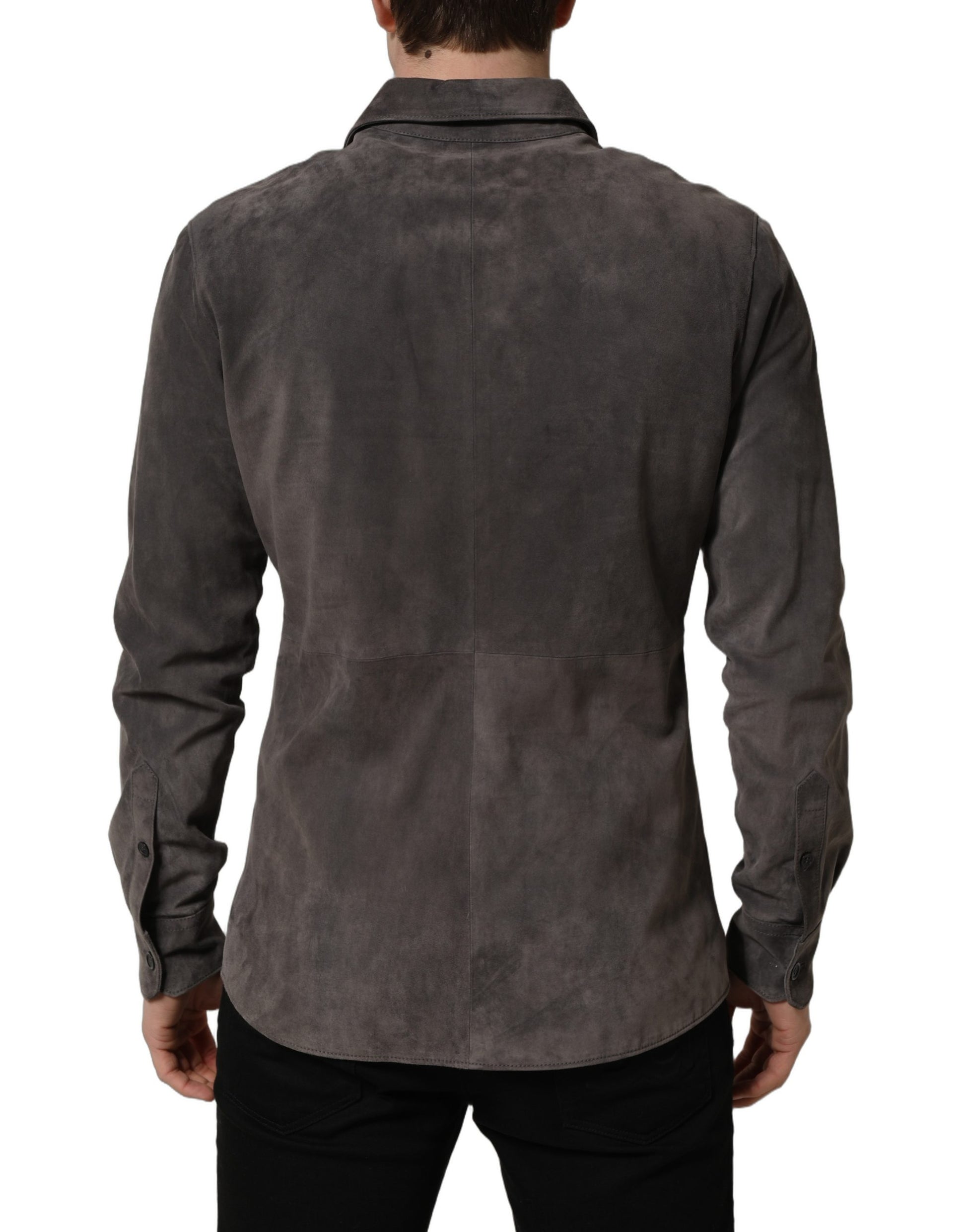 Gray Suede Long Sleeves Button Down Shirt