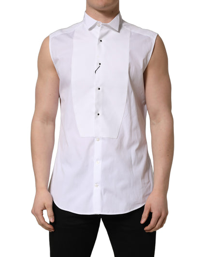 White Cotton MARTINI Sleeveless Men Dress Shirt