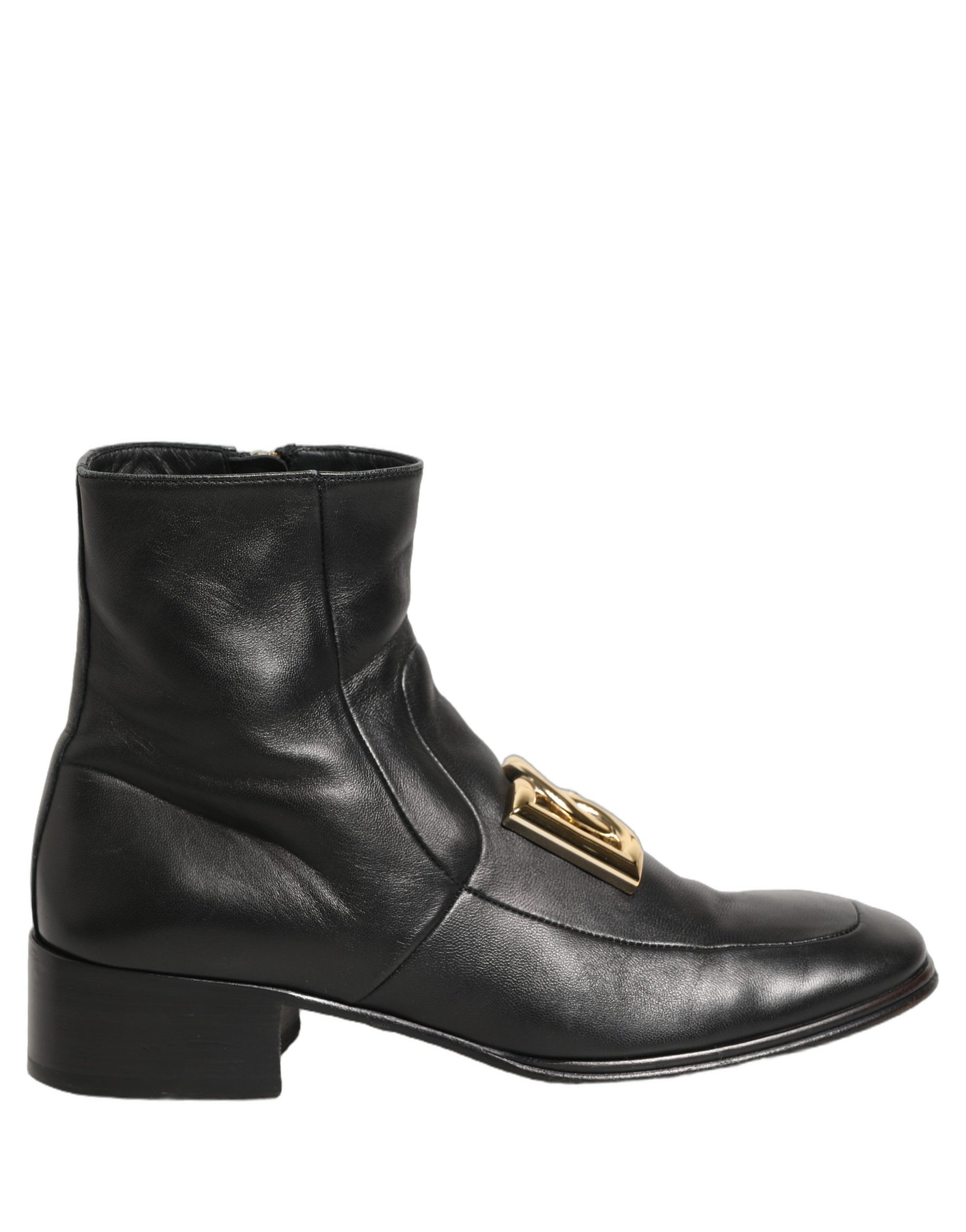 Black Leather DG Logo Plaque Shorts Ankle Boots Shoes