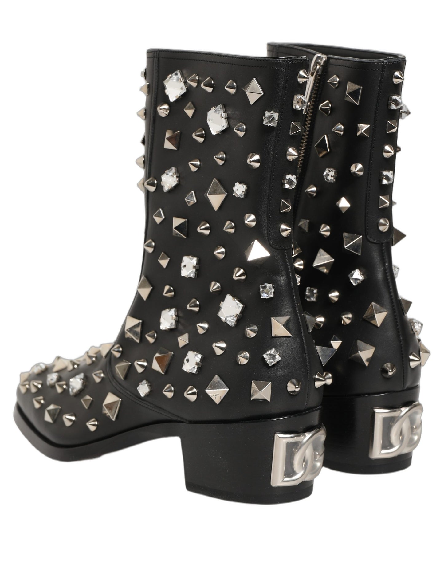 Black Crystal Embellished Short Boots Shoes