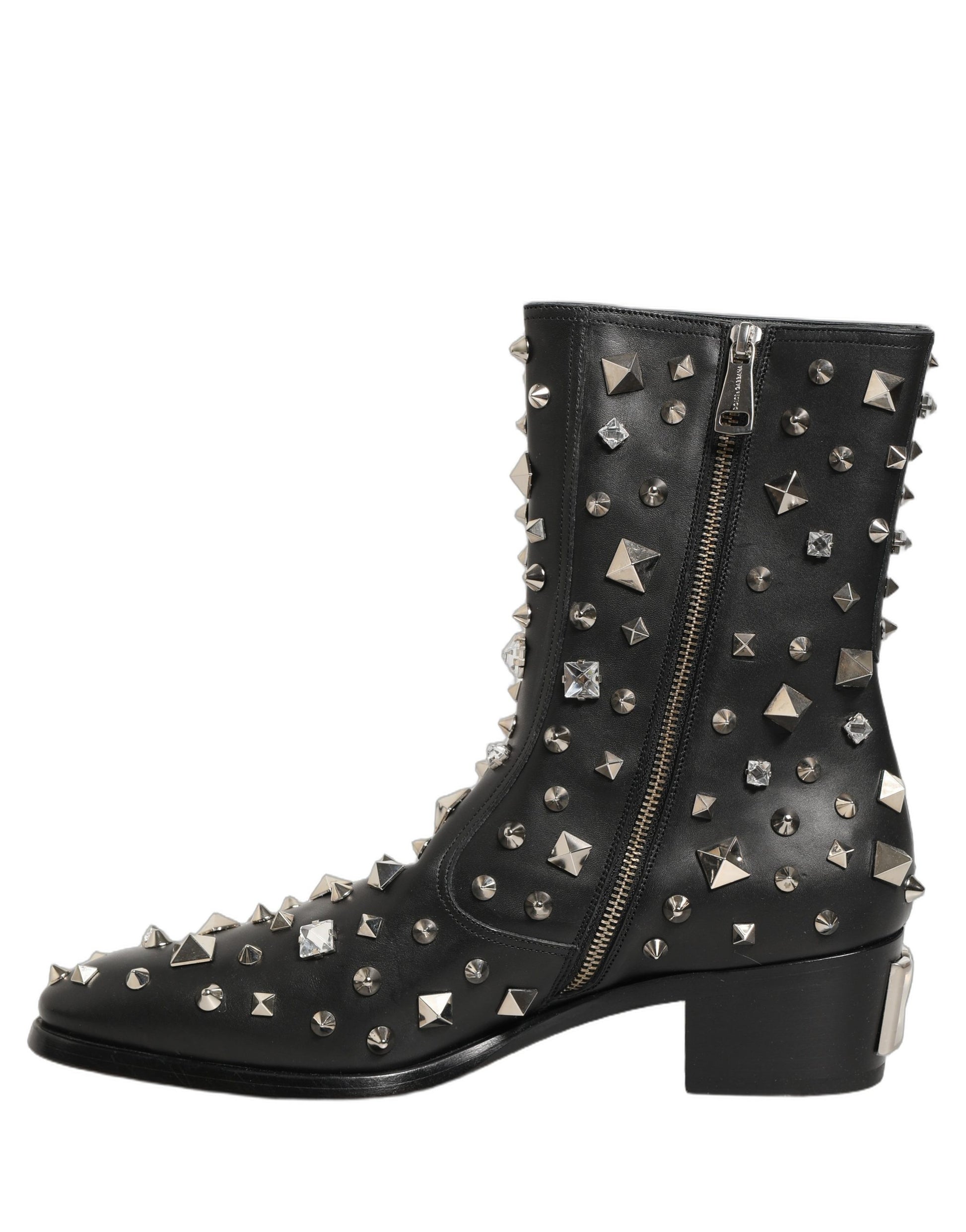 Black Crystal Embellished Short Boots Shoes