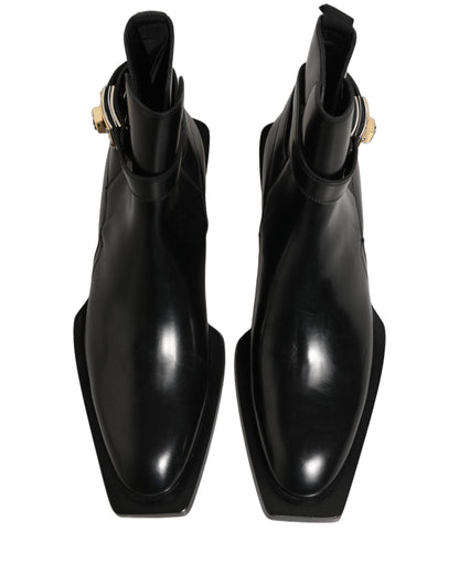 Black Leather DG Plaque Ankle Boots Shoes