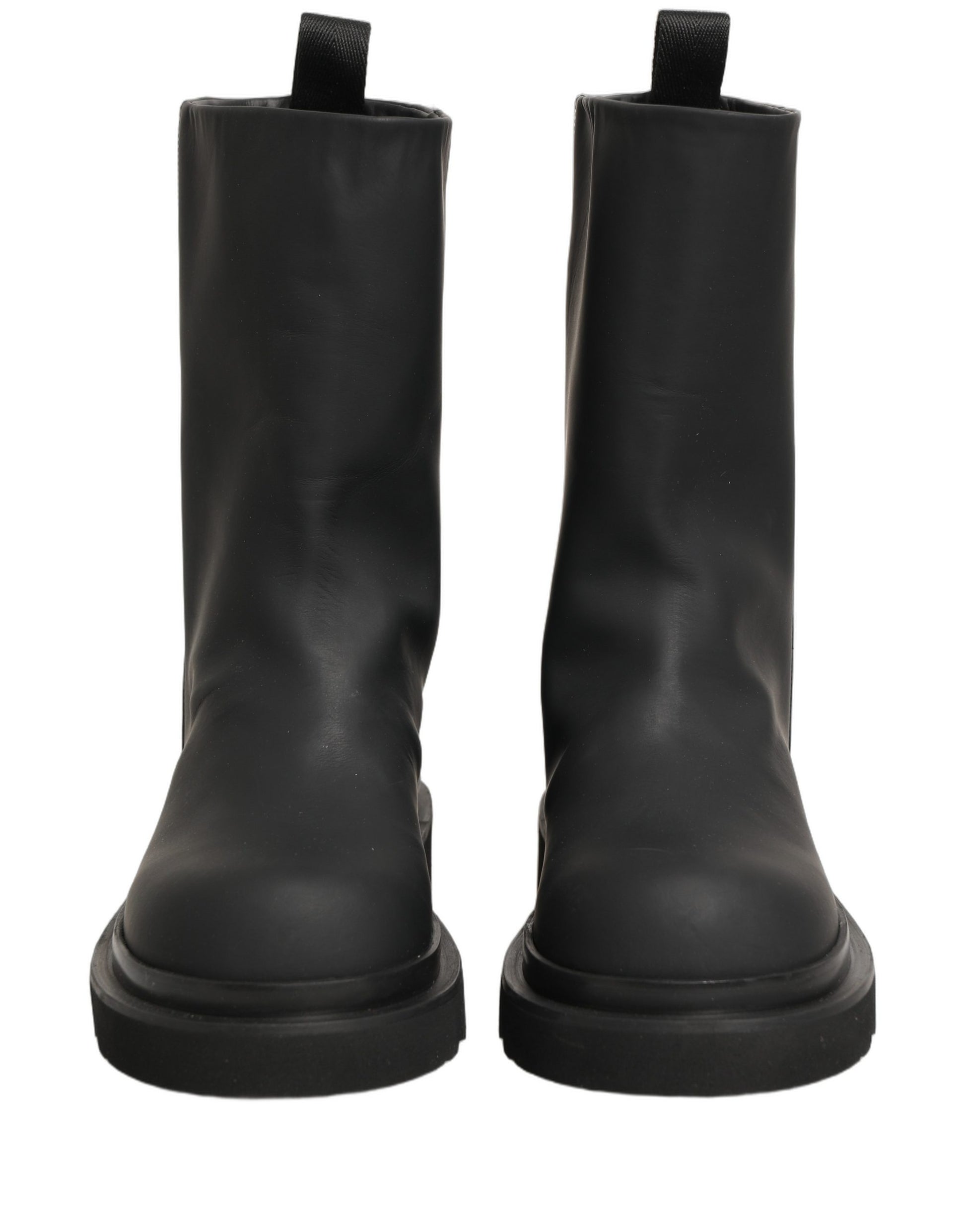 Black Leather Mid Calf Chunky Men Boots Shoes