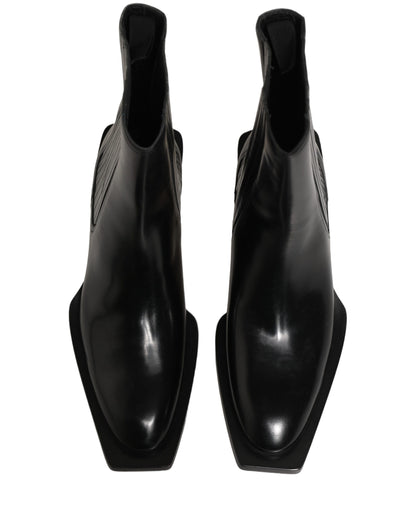 Black Leather Chelsea Mid Calf Boots Shoes