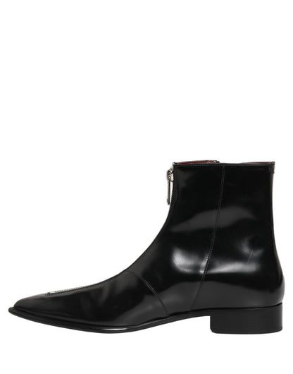 Black Leather Zipper Mid Calf Men Boots Shoes