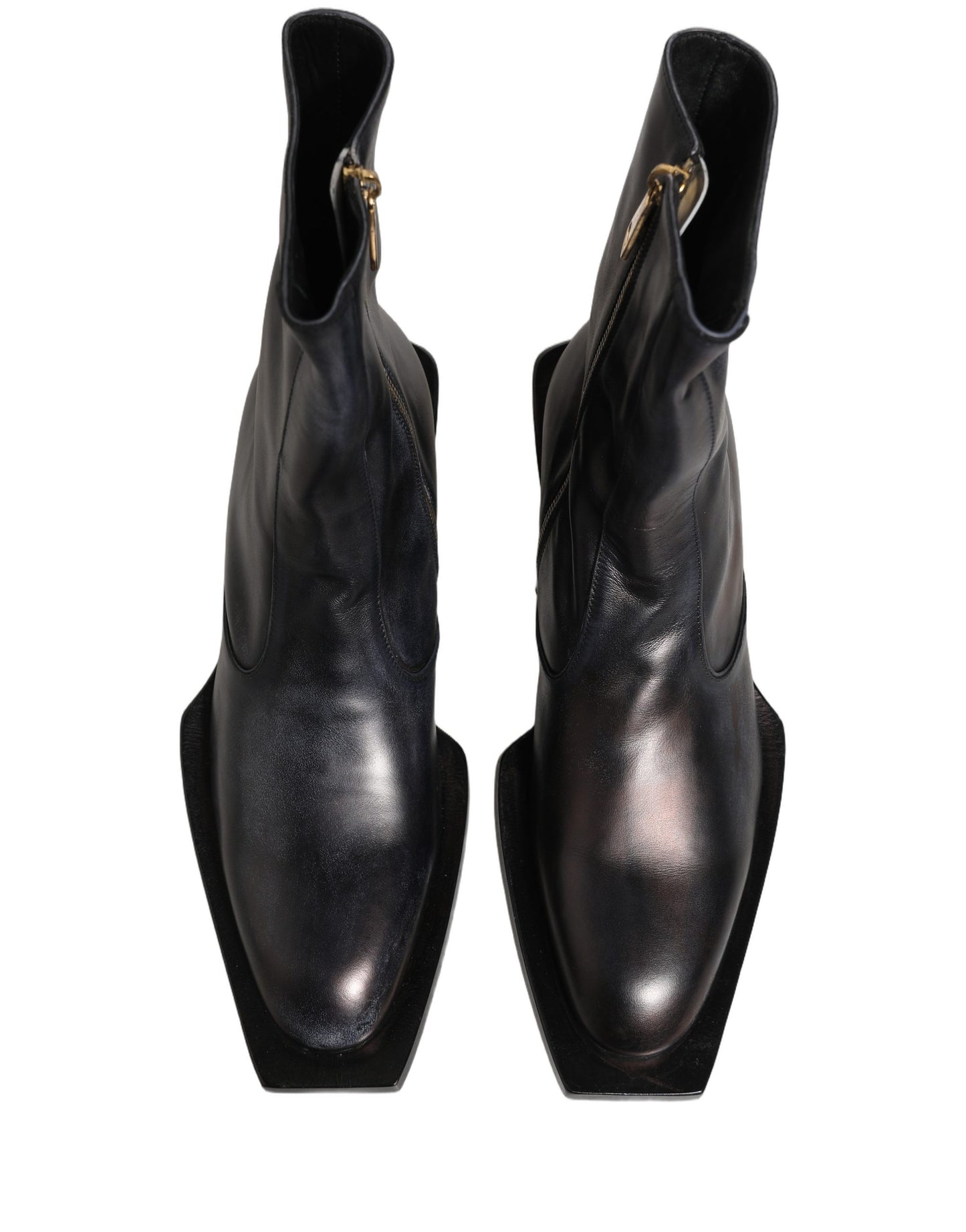 Black Leather Shiny Tex Mid Calf Boots Shoes