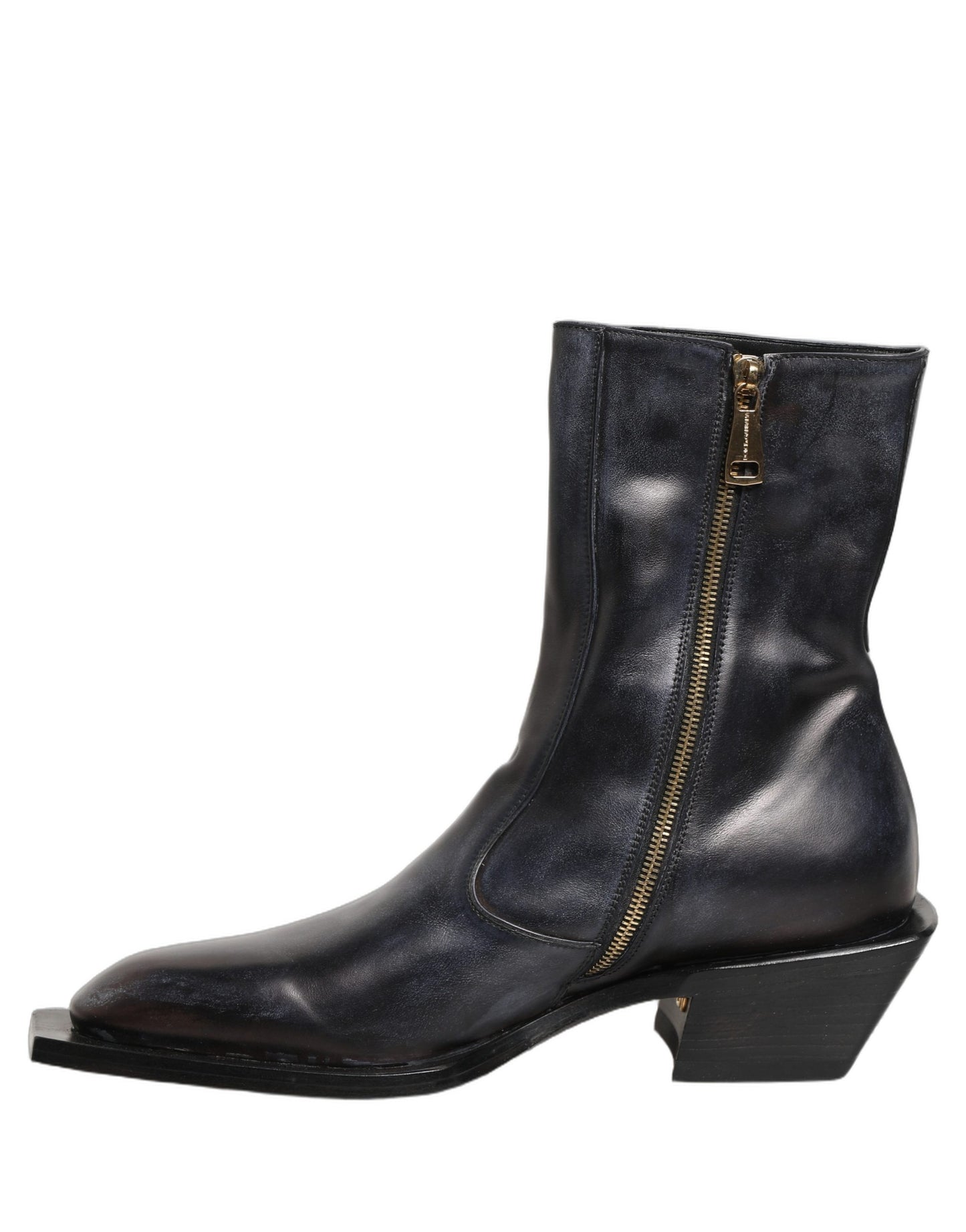Black Leather Shiny Tex Mid Calf Boots Shoes