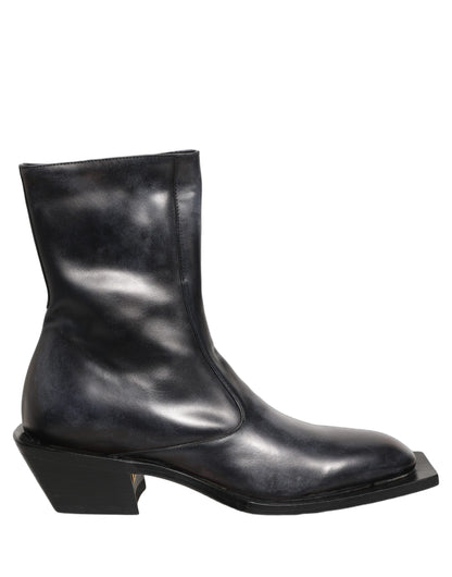 Black Leather Shiny Tex Mid Calf Boots Shoes