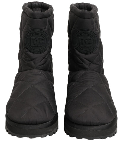 Black Quilted Effect Mid Calf Boots Shoes