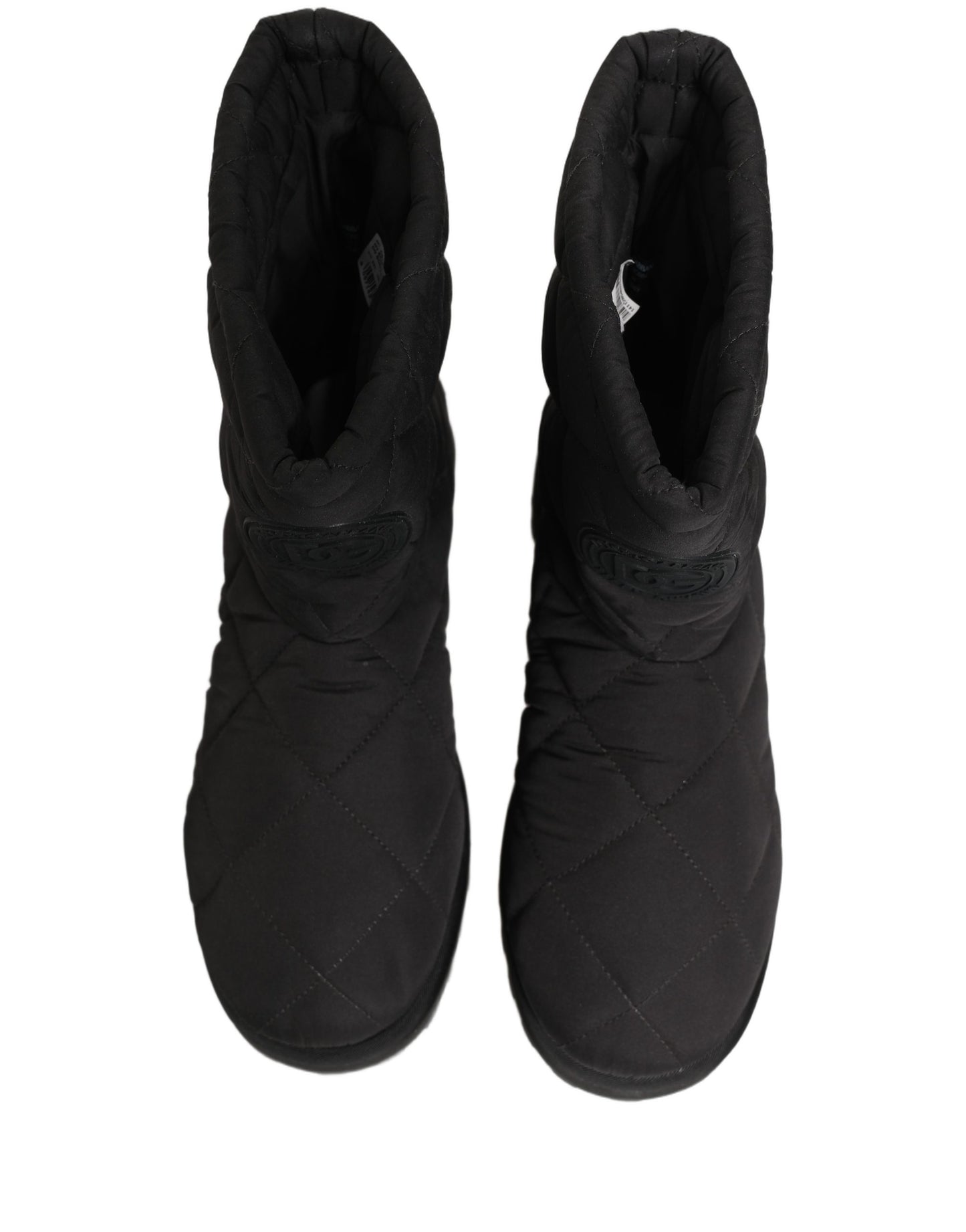 Black Quilted Effect Mid Calf Boots Shoes
