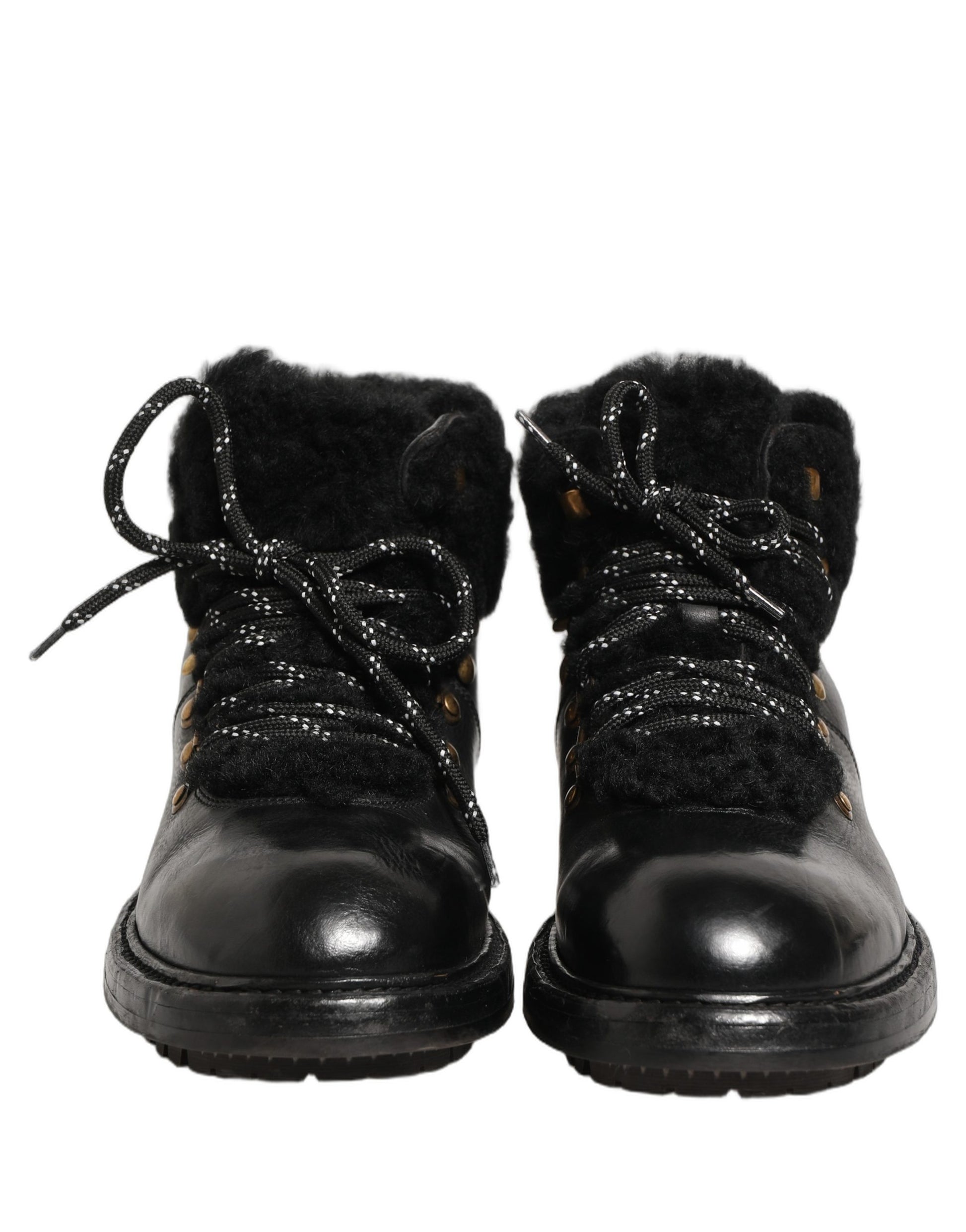 Black Trekking Fur Lace Leather Boots Shoes