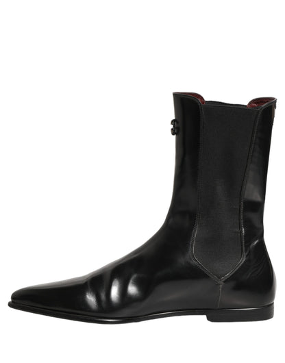 Black Leather Chelsea Mid Calf Boots Shoes