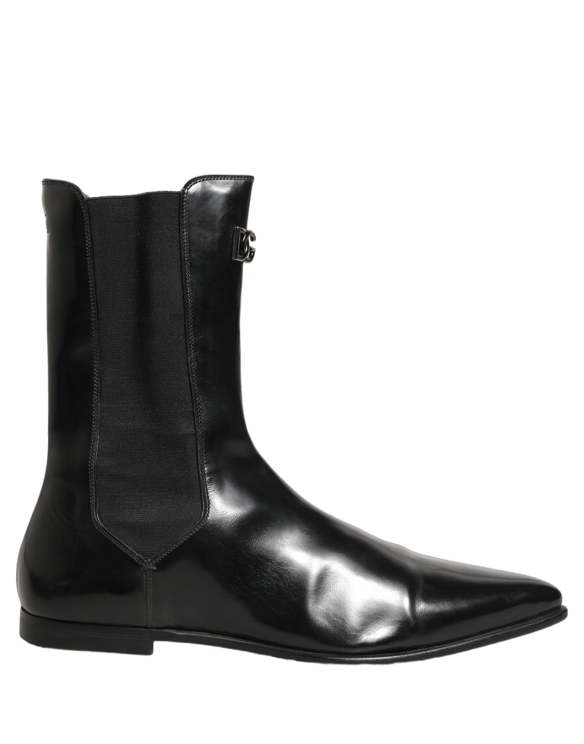 Black Leather Chelsea Mid Calf Boots Shoes