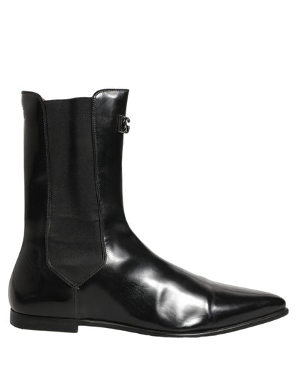 Black Leather Chelsea Mid Calf Boots Shoes