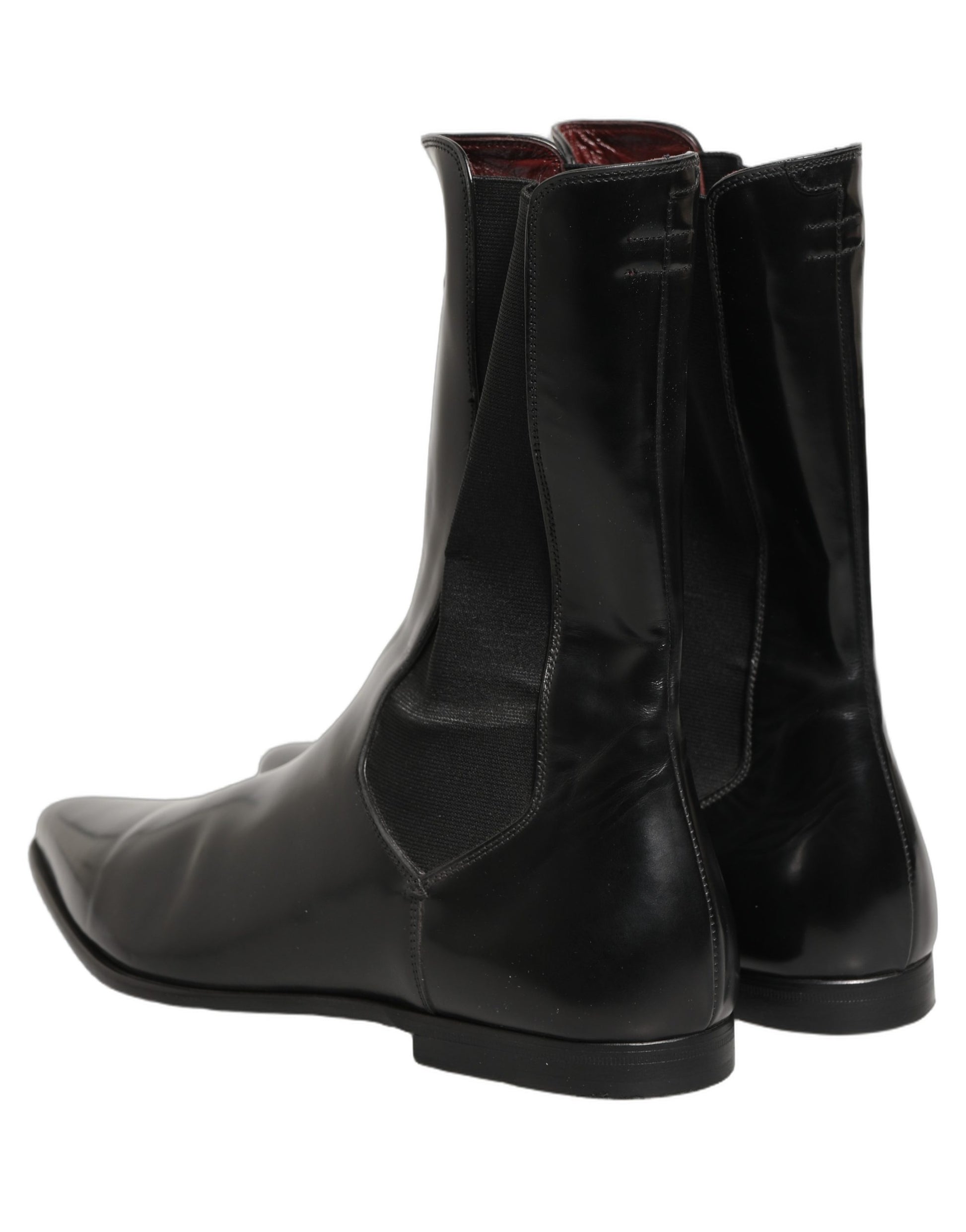 Black Leather Chelsea Mid Calf Boots Shoes
