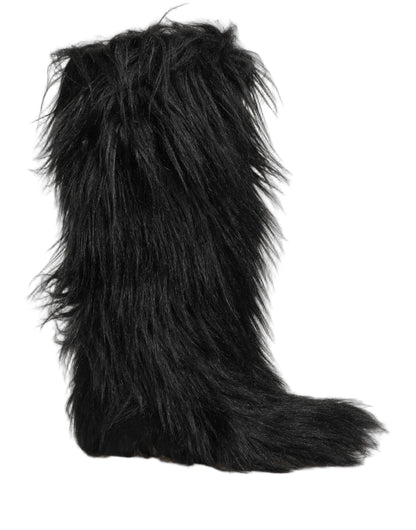 Black Faux Fur Mid Calf Winter Boots Shoes