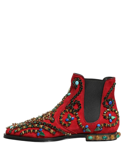 Red Embellished Chelsea Ankle Boots Shoes
