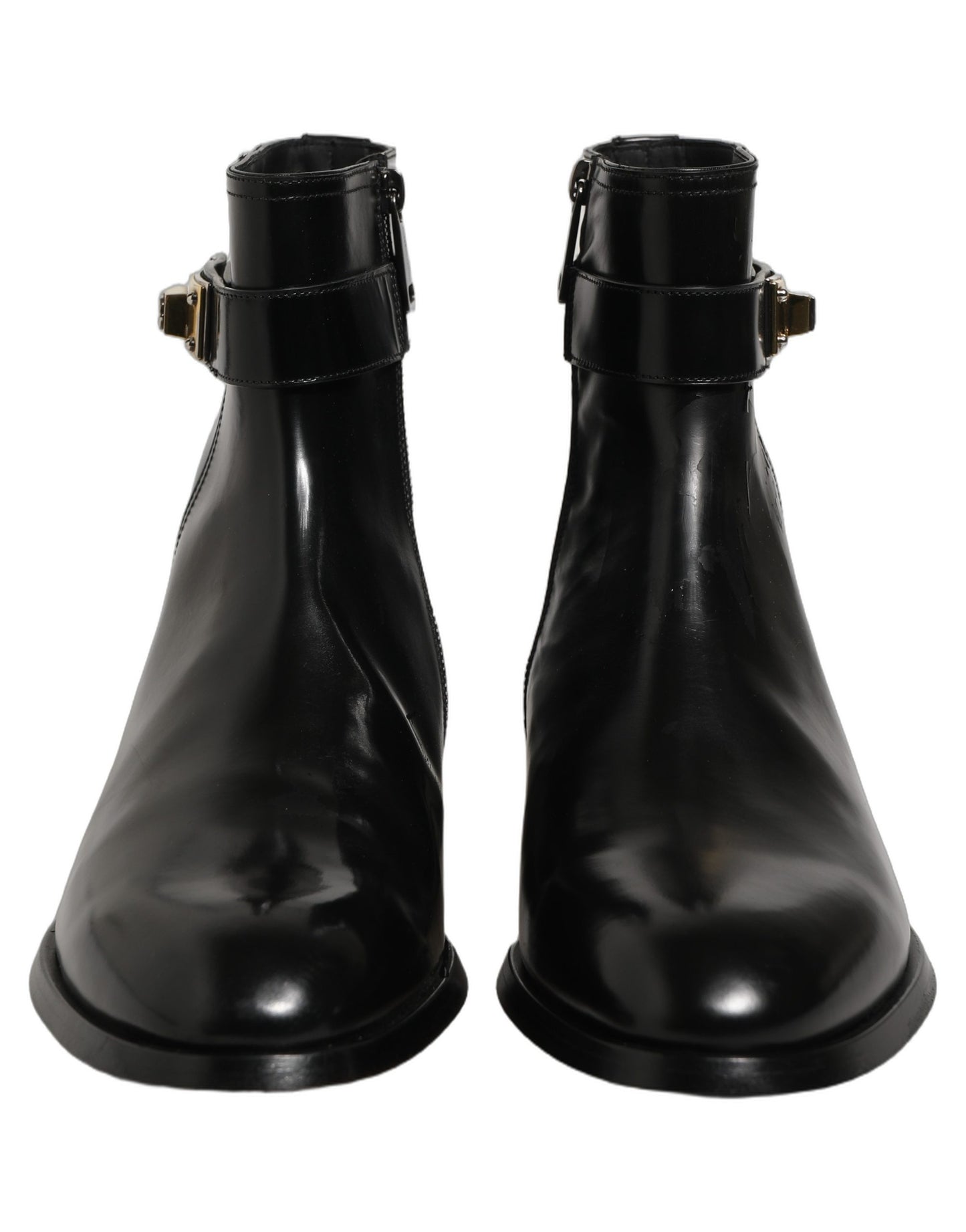 Black Leather Logo Buckle Mid Calf Boots Shoes