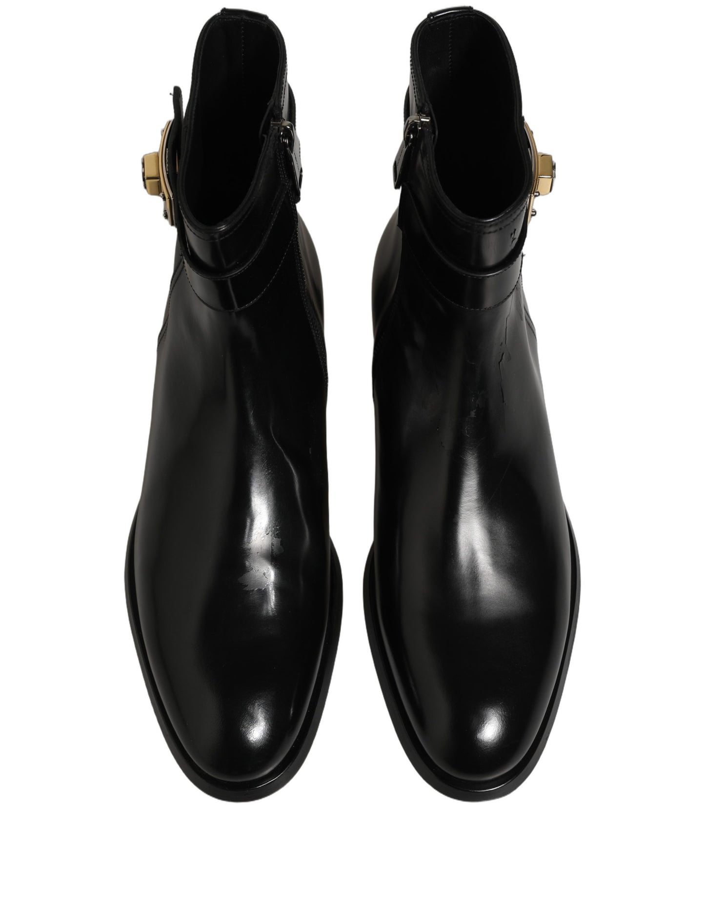 Black Leather Logo Buckle Mid Calf Boots Shoes