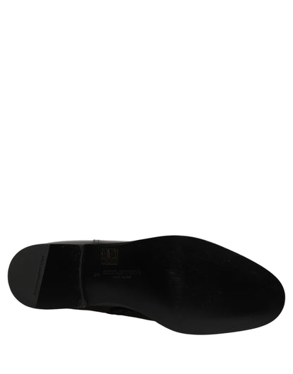 Black Leather Logo Buckle Mid Calf Boots Shoes